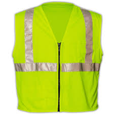 SAFETY VEST LIME GREEN MESH WITH 2" SILVER TAPE ZIPPER LARGE/XLARGE